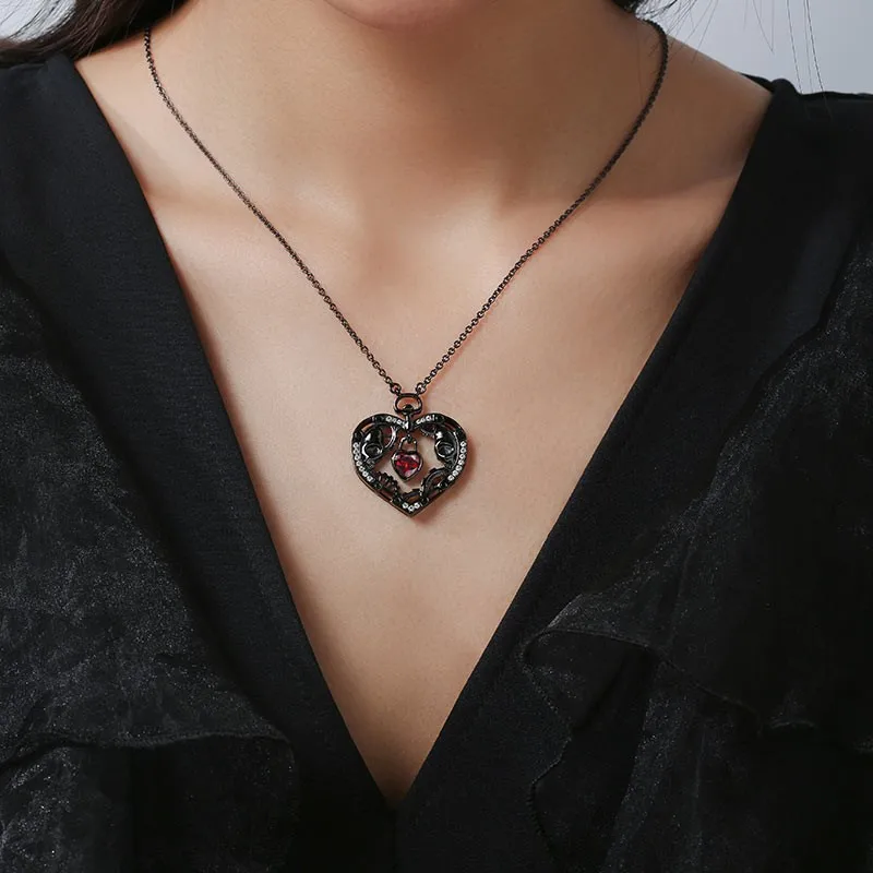 Gothic Style Skull Black Heart Pendants Necklace