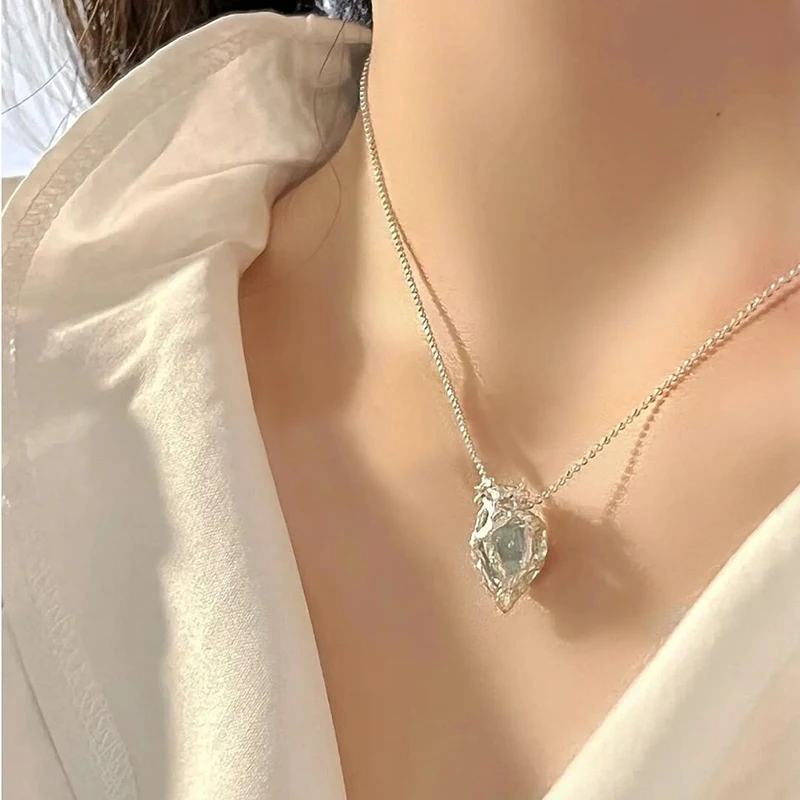 Crystal Blue Heart Pendant Necklace
