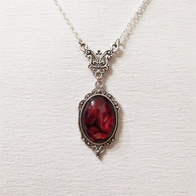 Gothic Blood Red Quartz Charm Necklace