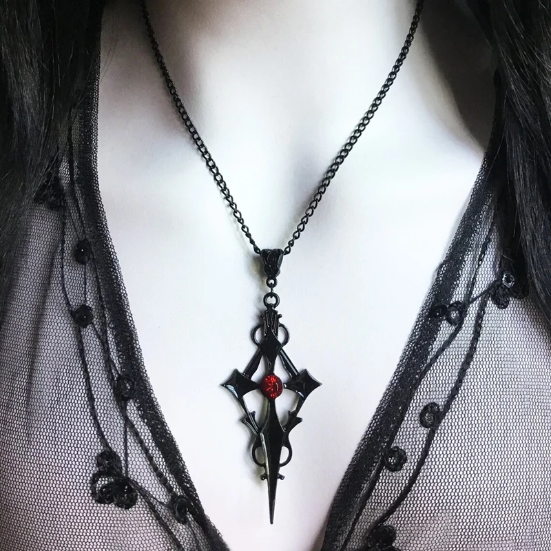 Black Pointed Cross Vampire Necklace