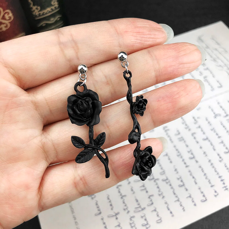 Dark Goth Black Briar Rose Earrings