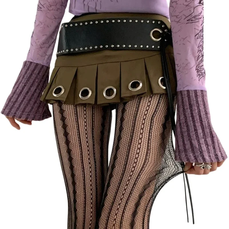 Geometric Striped Patterned Fishnet Lace Tights
