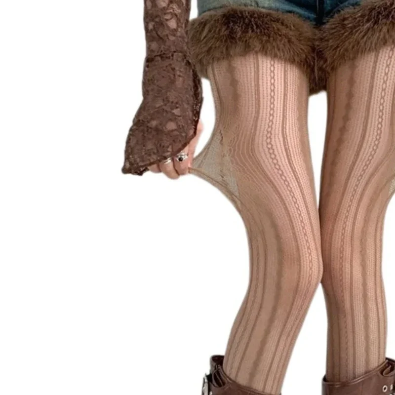 Geometric Striped Patterned Fishnet Lace Tights