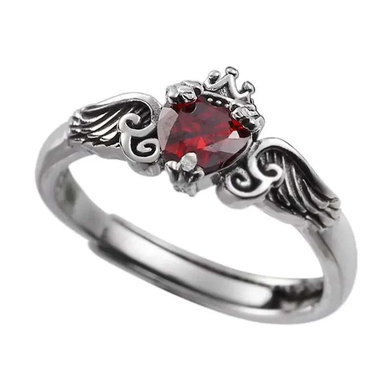 925 Sterling Silver Heart Red Zircon Ring