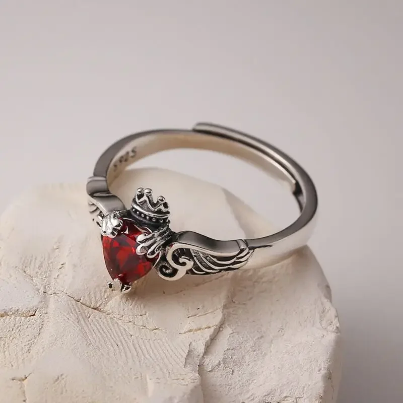 925 Sterling Silver Heart Red Zircon Ring