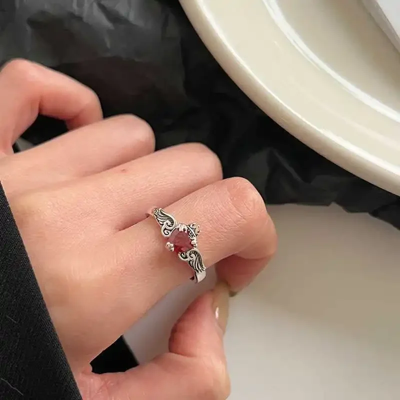 925 Sterling Silver Heart Red Zircon Ring