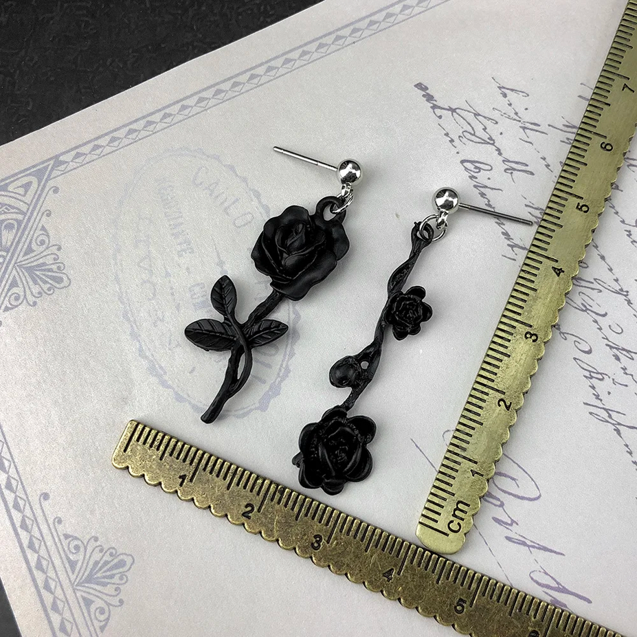 Dark Goth Black Briar Rose Earrings