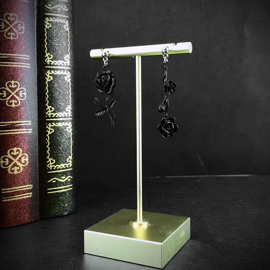 Dark Goth Black Briar Rose Earrings