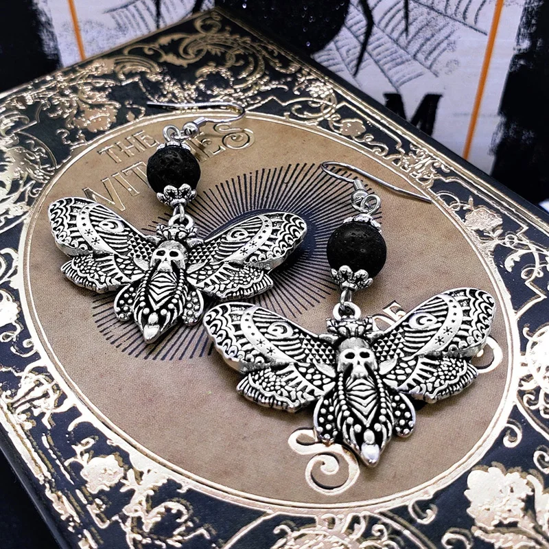 Skull Death Moth Drop Earrings