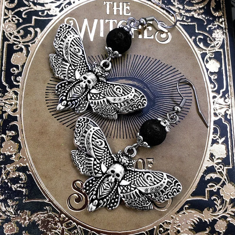 Skull Death Moth Drop Earrings