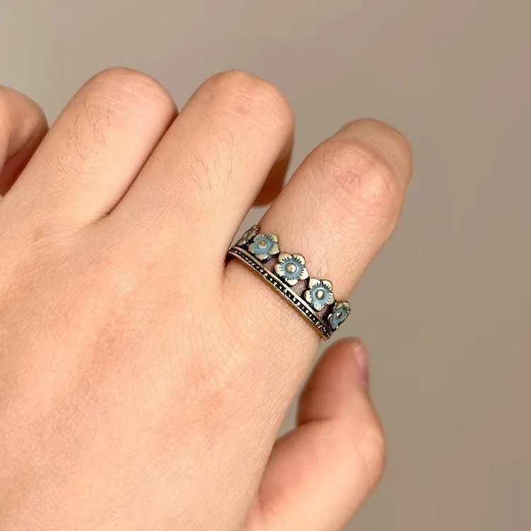 Exquisite Blue Plum Flower Infinity Floral Rings