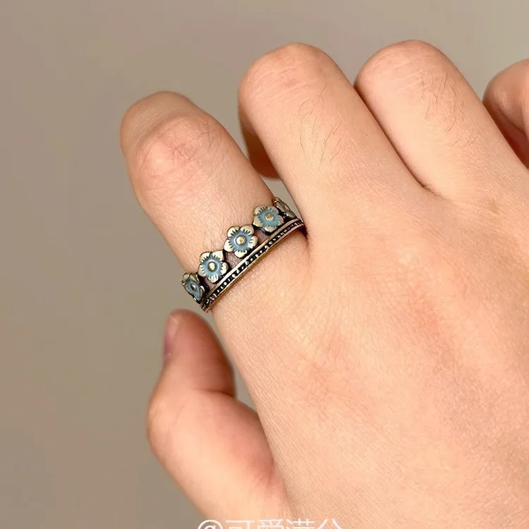 Exquisite Blue Plum Flower Infinity Floral Rings
