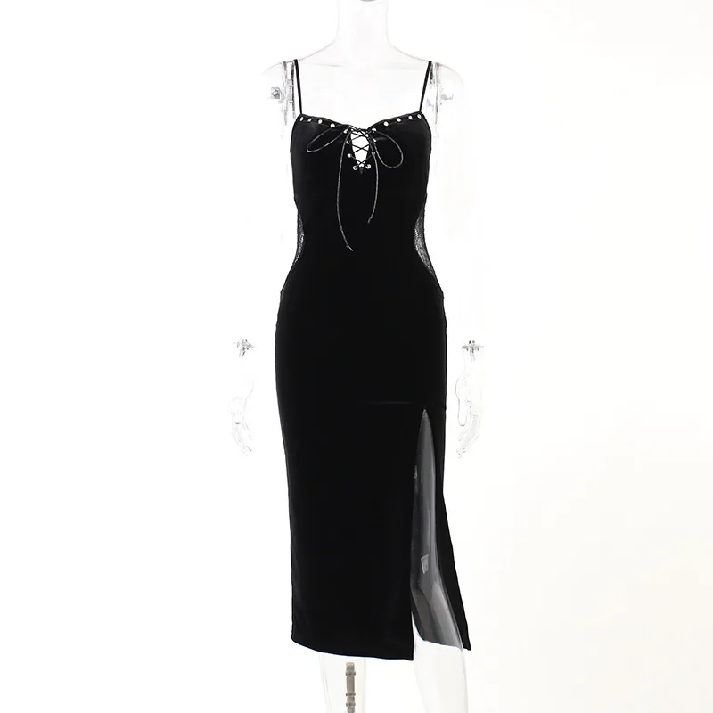 Gothic  Long Sleeve High Waist Black Dress