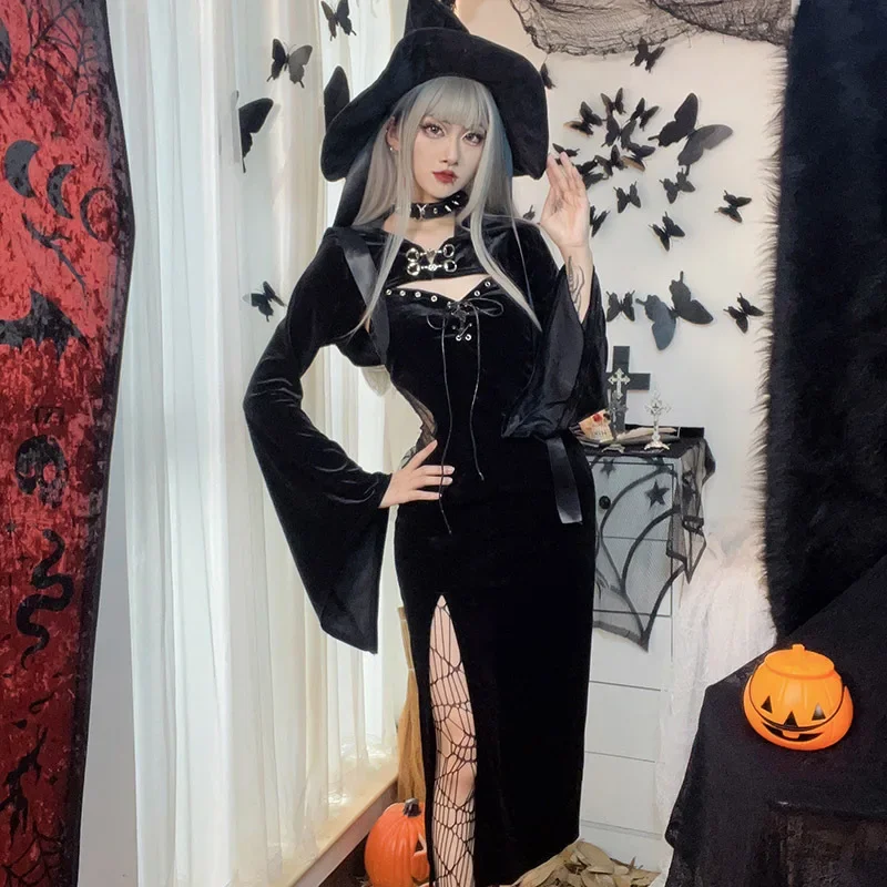 Gothic  Long Sleeve High Waist Black Dress