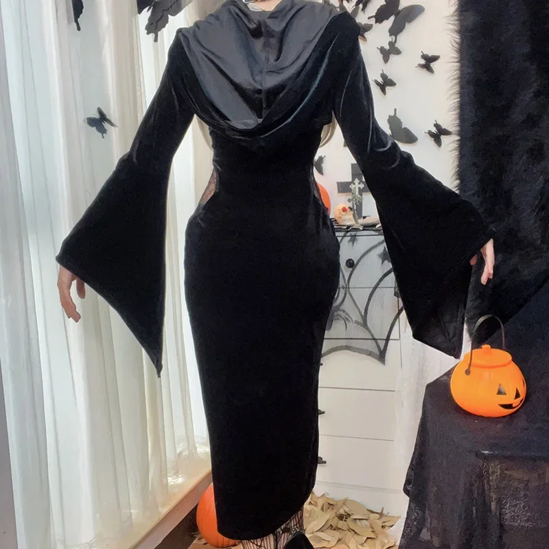 Gothic  Long Sleeve High Waist Black Dress