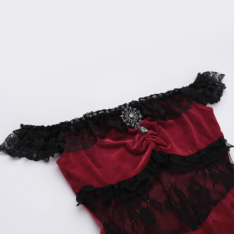 Victorian Gothic Velvet Irregular Slit Dress