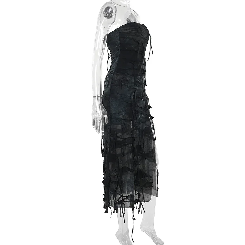 Gothic Dark Grunge Sexy Strapless High Waist Dress