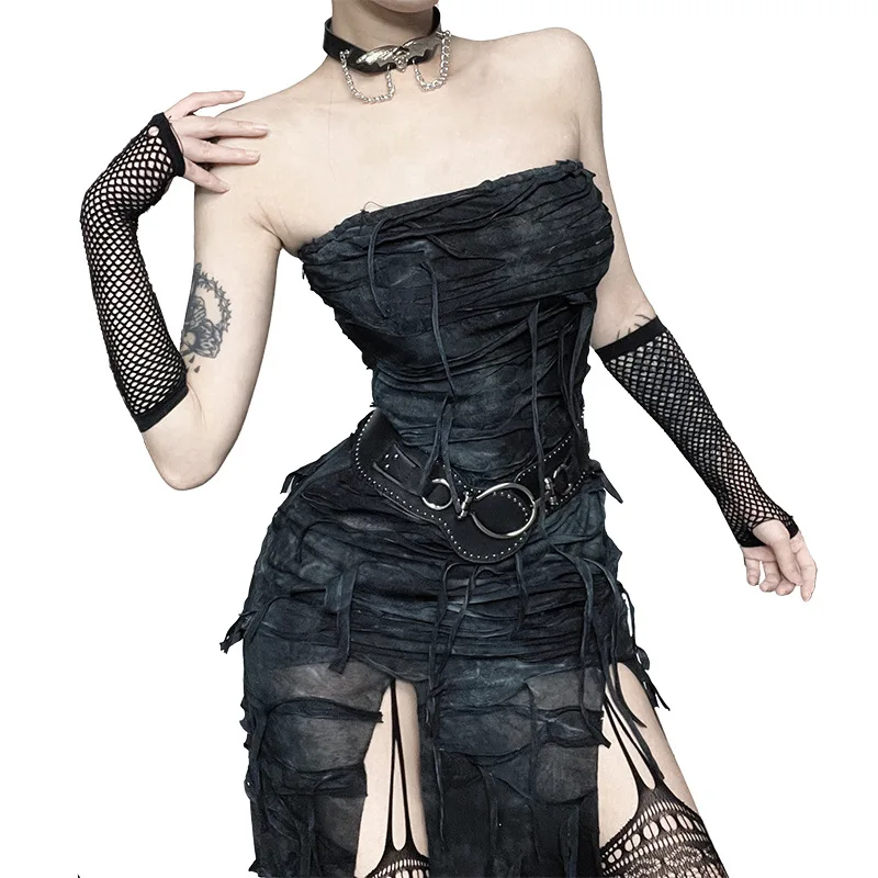 Gothic Dark Grunge Sexy Strapless High Waist Dress
