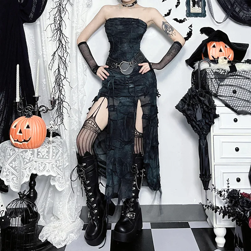 Gothic Dark Grunge Sexy Strapless High Waist Dress