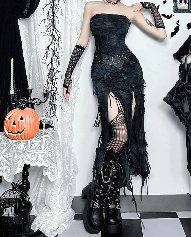 Gothic Dark Grunge Sexy Strapless High Waist Dress