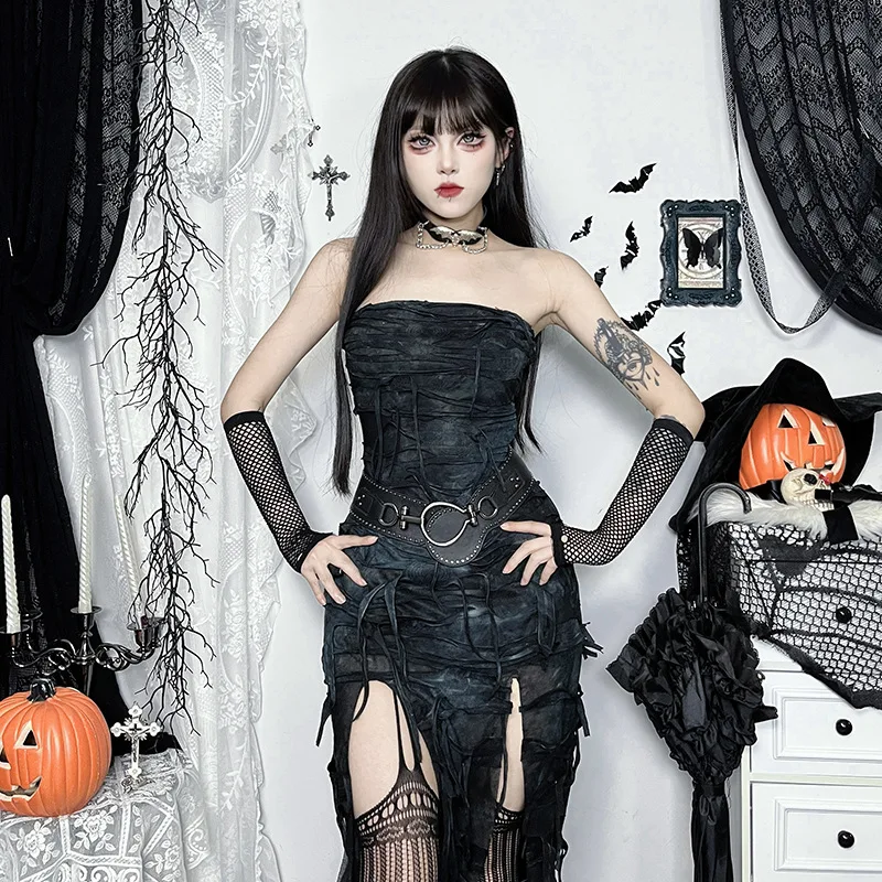 Gothic Dark Grunge Sexy Strapless High Waist Dress