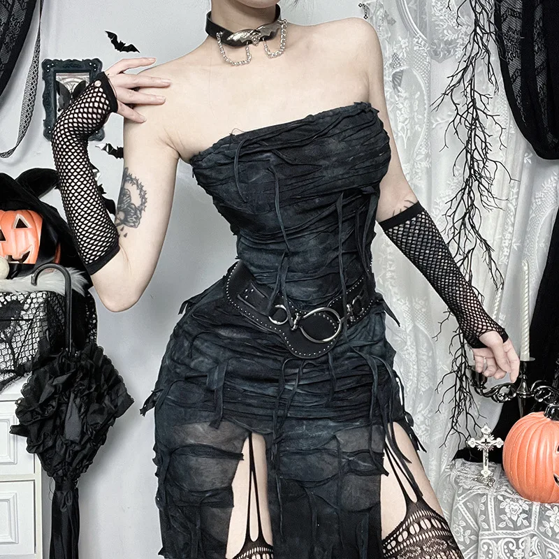 Gothic Dark Grunge Sexy Strapless High Waist Dress