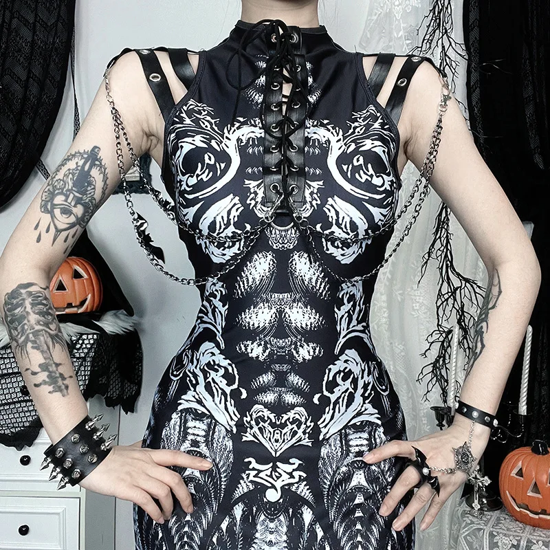 Sleeveless Bodycon Goth Cyber Punk Dress