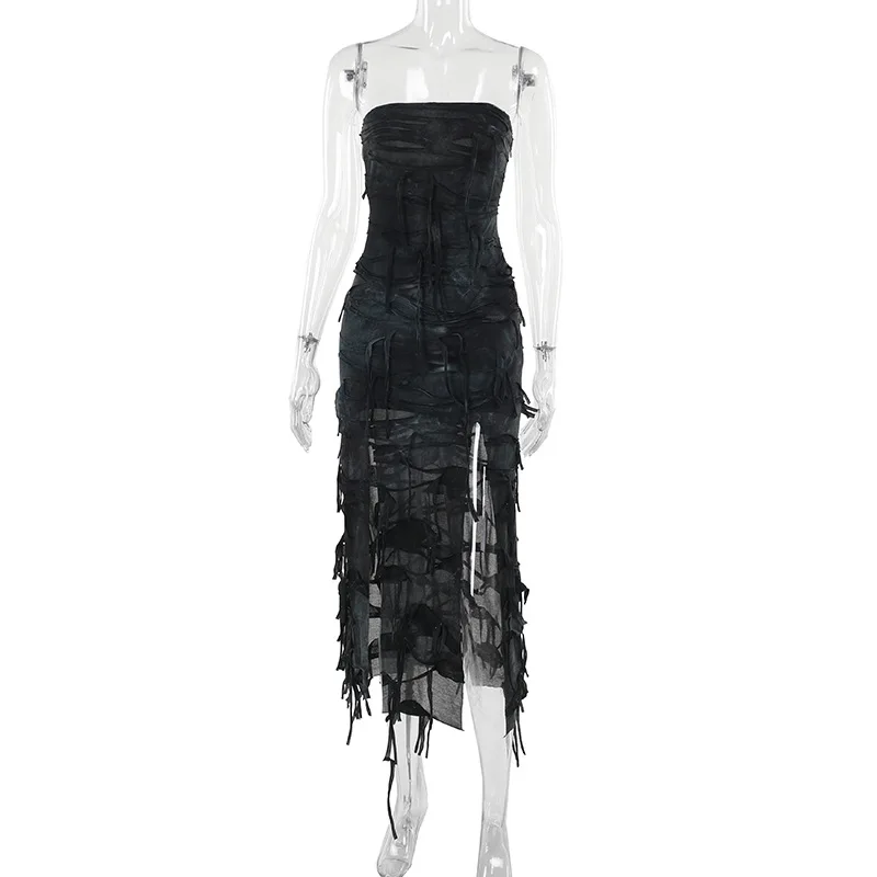 Gothic Dark Grunge Sexy Strapless High Waist Dress