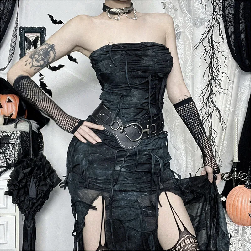 Gothic Dark Grunge Sexy Strapless High Waist Dress