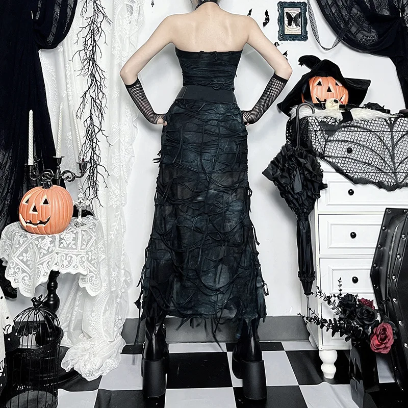 Gothic Dark Grunge Sexy Strapless High Waist Dress