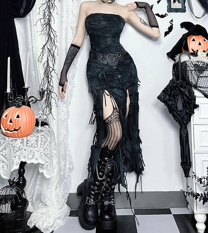 Gothic Dark Grunge Sexy Strapless High Waist Dress