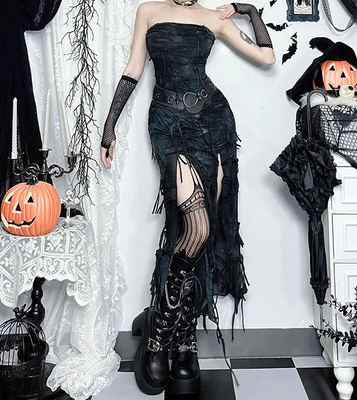 Gothic Dark Grunge Sexy Strapless High Waist Dress