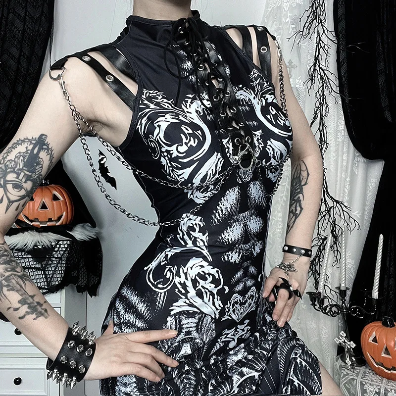 Sleeveless Bodycon Goth Cyber Punk Dress