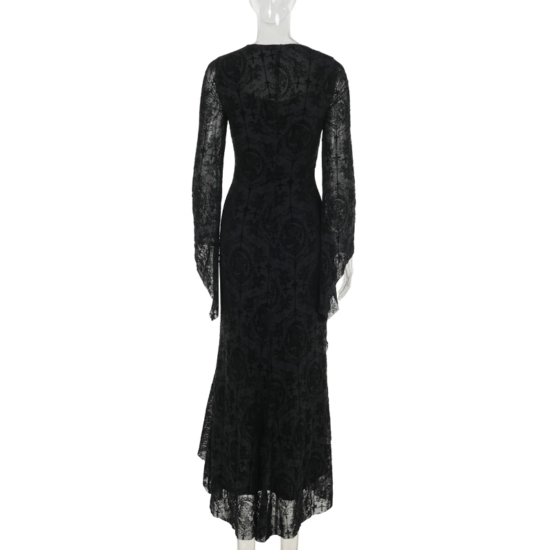 Sexy Lace-up Black Long Sleeved Dress For Women