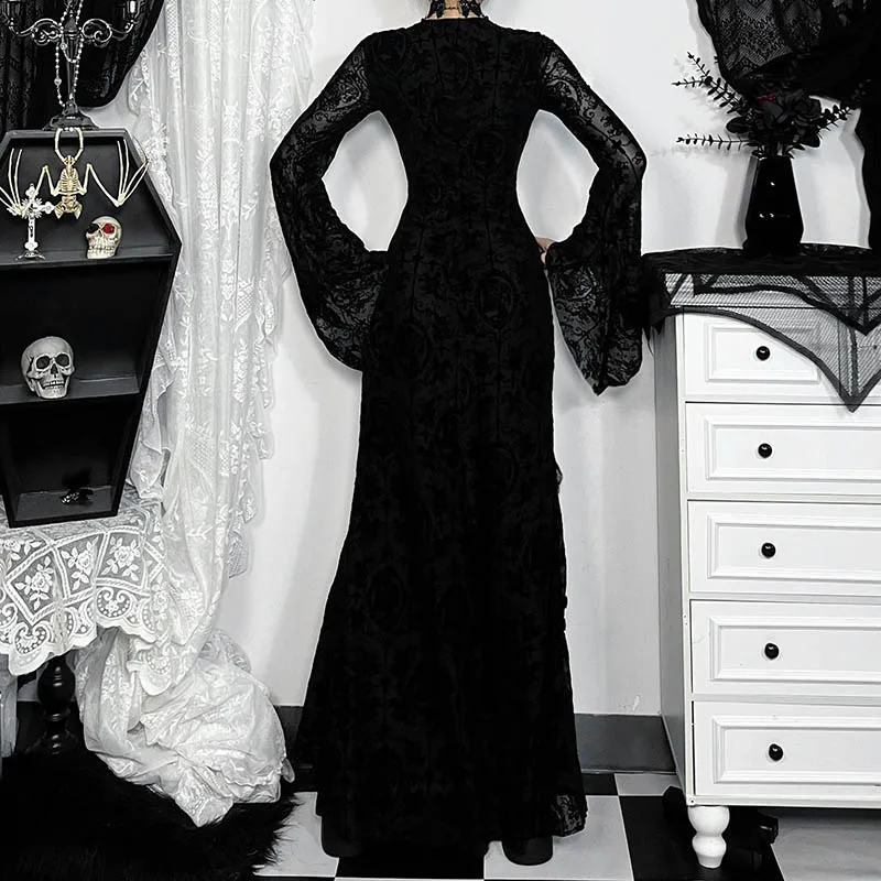 Sexy Lace-up Black Long Sleeved Dress For Women