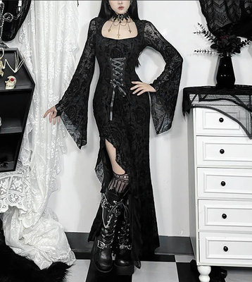 Sexy Lace-up Black Long Sleeved Dress For Women