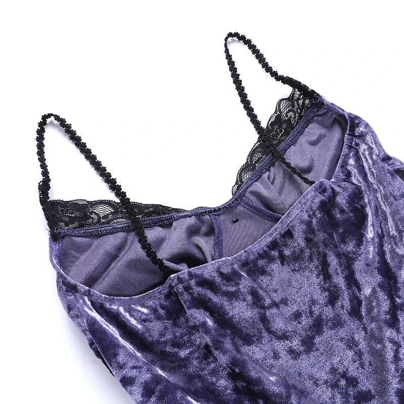 Gothic Style Velvet and Lace Purple Dress