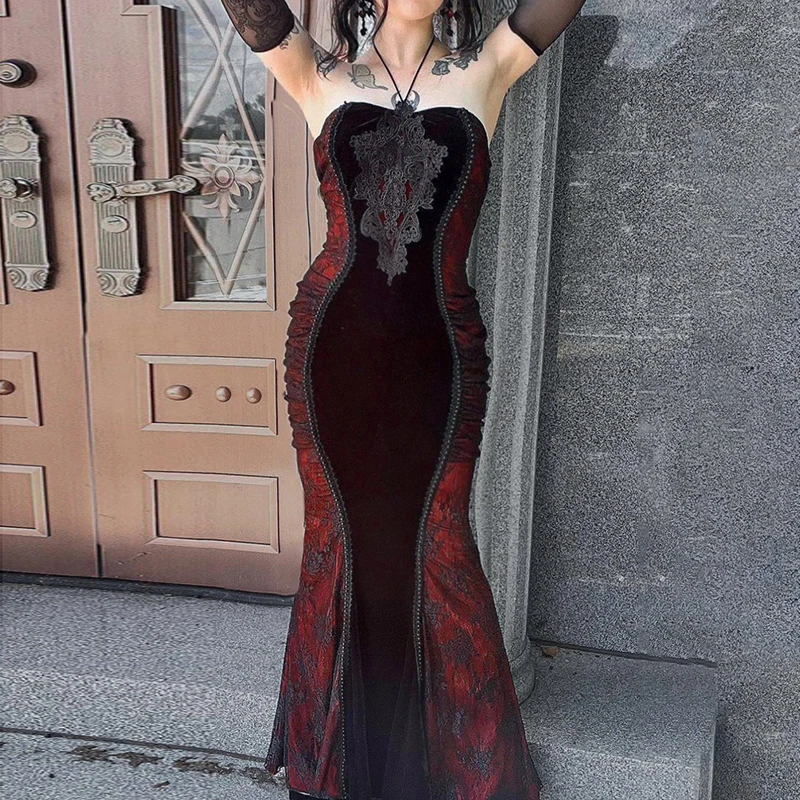 Sexy Slim Fit Gothic Lace Mermaid Dress