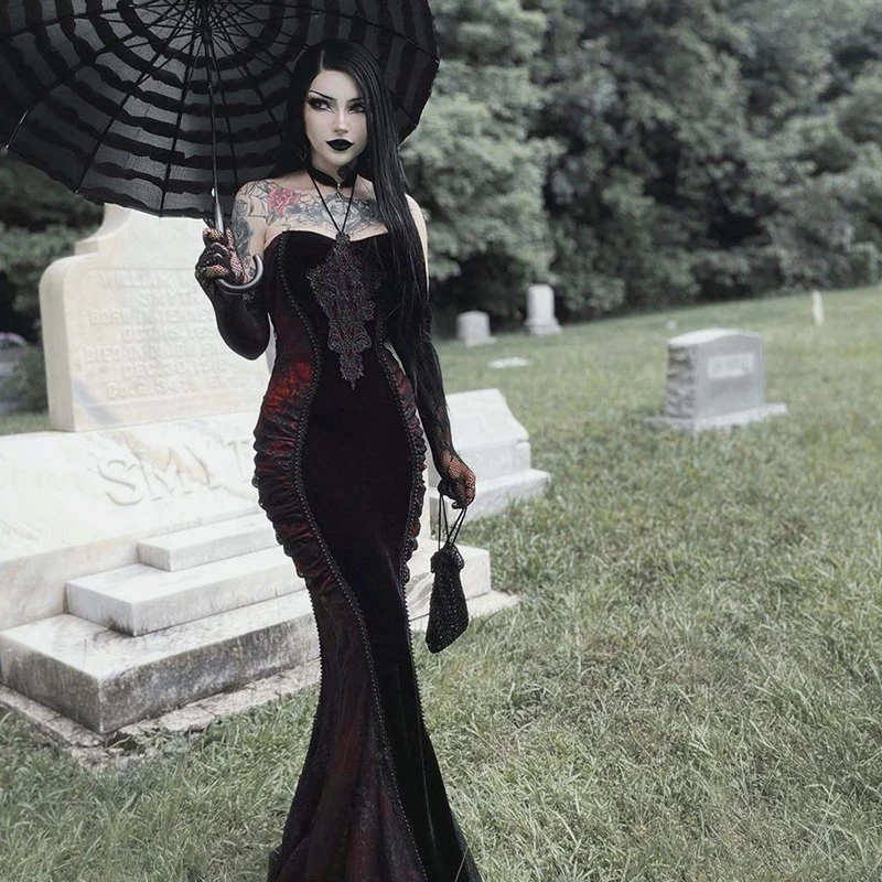 Sexy Slim Fit Gothic Lace Mermaid Dress