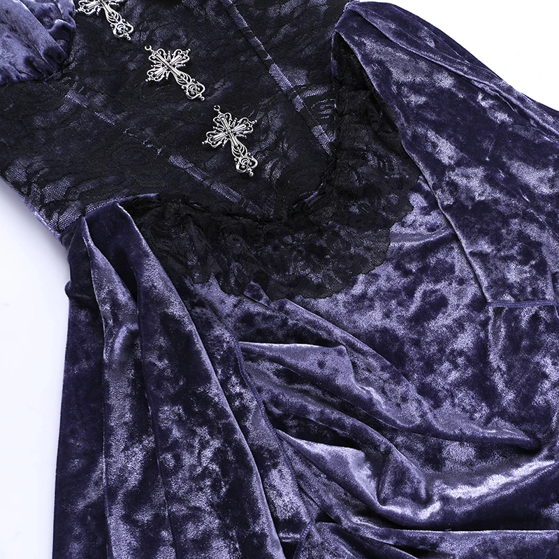 Gothic Style Velvet and Lace Purple Dress
