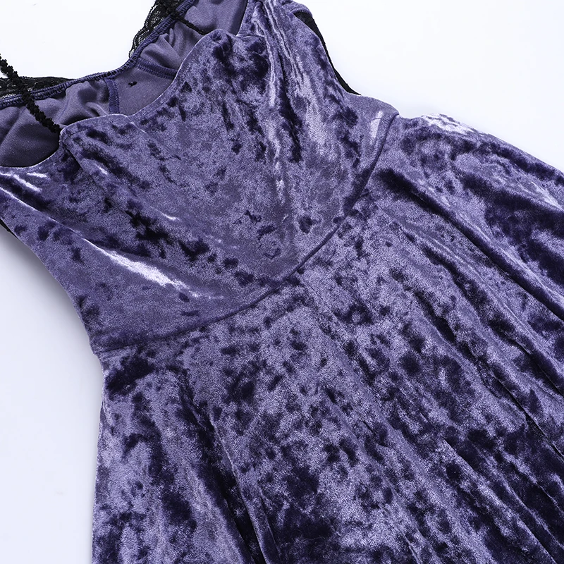 Gothic Style Velvet and Lace Purple Dress