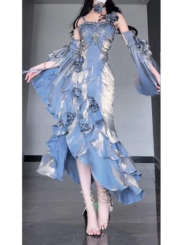 Exquisite Blue Rose Lolita Dress