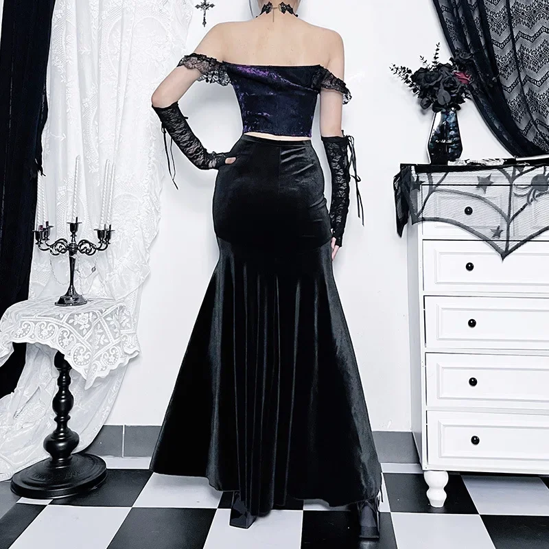 Gothic Grunge Velvet Fishtail Skirt