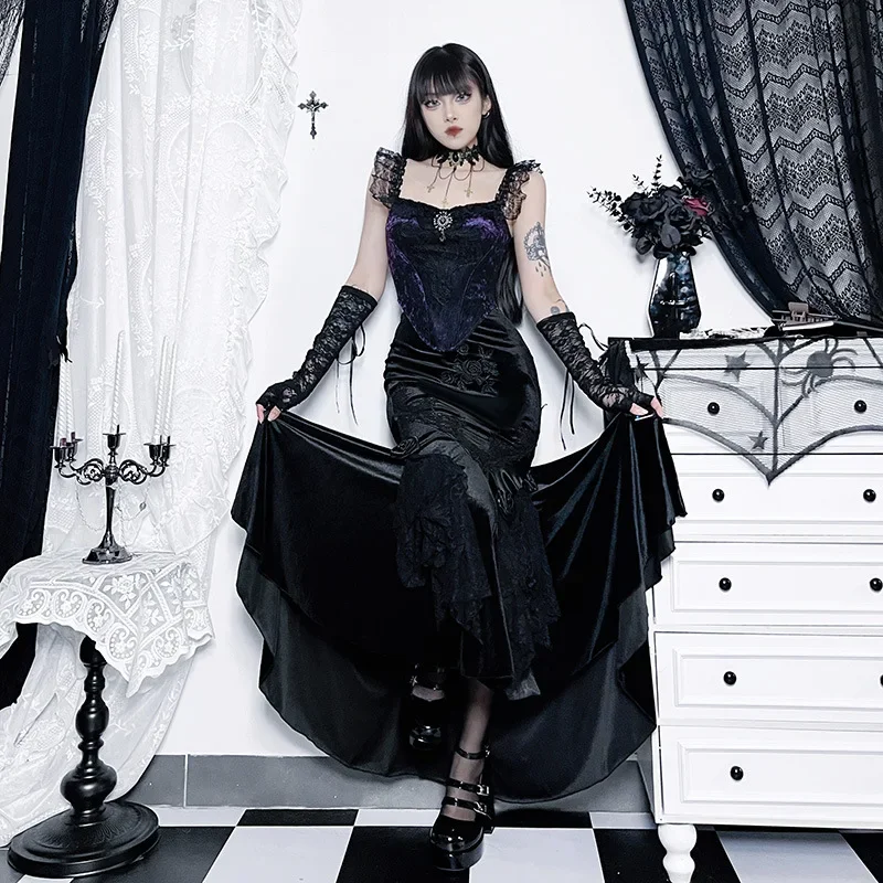 Gothic Grunge Velvet Fishtail Skirt