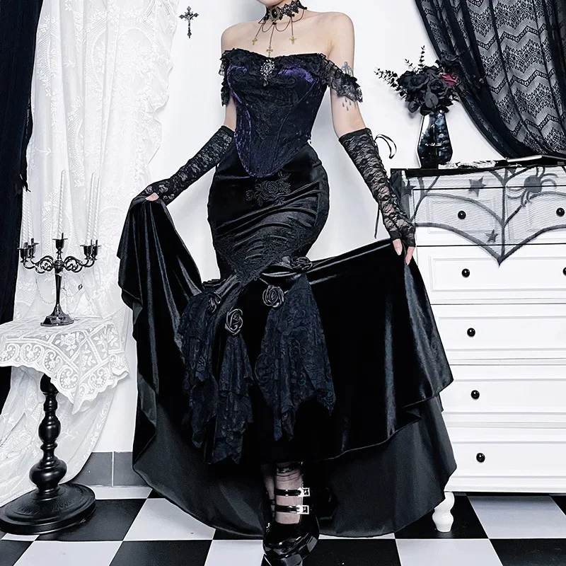 Gothic Grunge Velvet Fishtail Skirt
