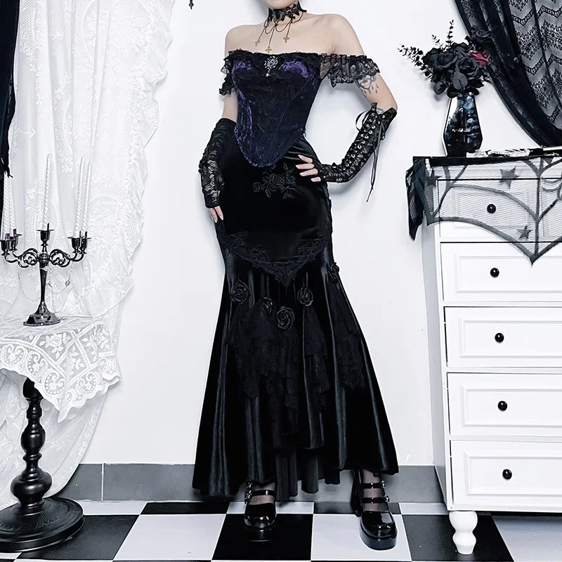 Gothic Grunge Velvet Fishtail Skirt