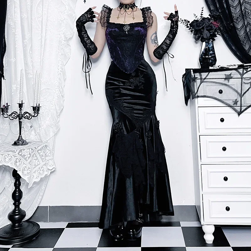 Gothic Grunge Velvet Fishtail Skirt