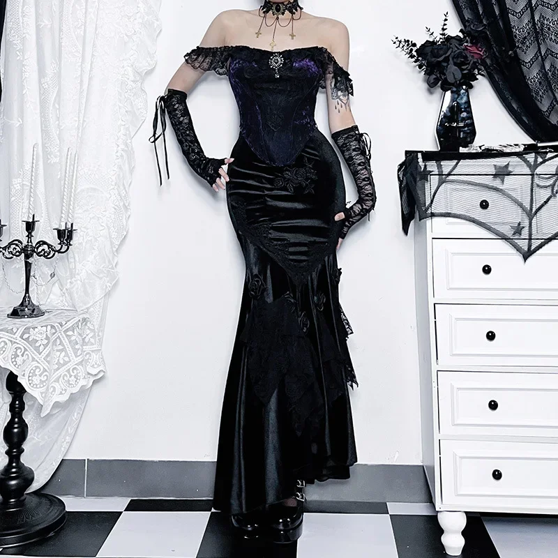 Gothic Grunge Velvet Fishtail Skirt