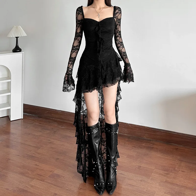 Lace Flare Sleeve Square Neck A-line Fairycore Dress