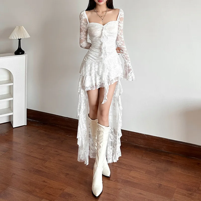 Lace Flare Sleeve Square Neck A-line Fairycore Dress